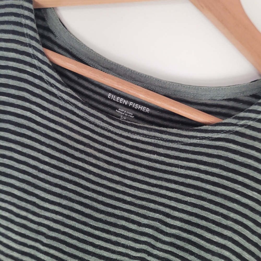 Eileen Fisher Organic Linen Jersey Stripe Dress Black And Green  Women's Small - Picture 4 of 9